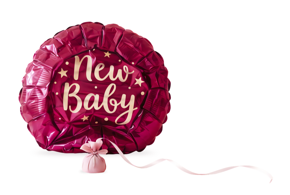 Deflated &lsquo;New Baby&rsquo; foil balloon